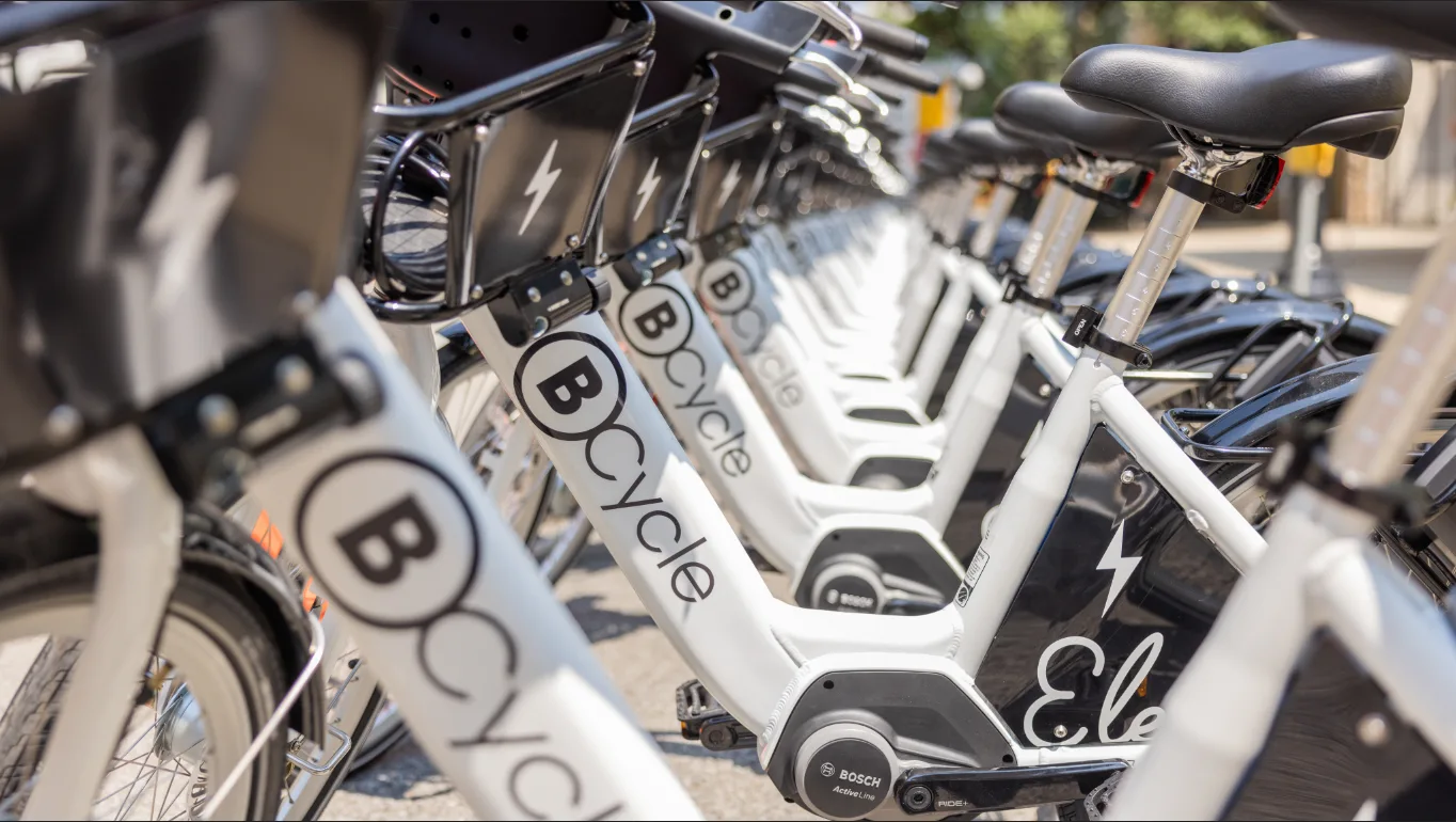 Line of BCycle bike share bicycles